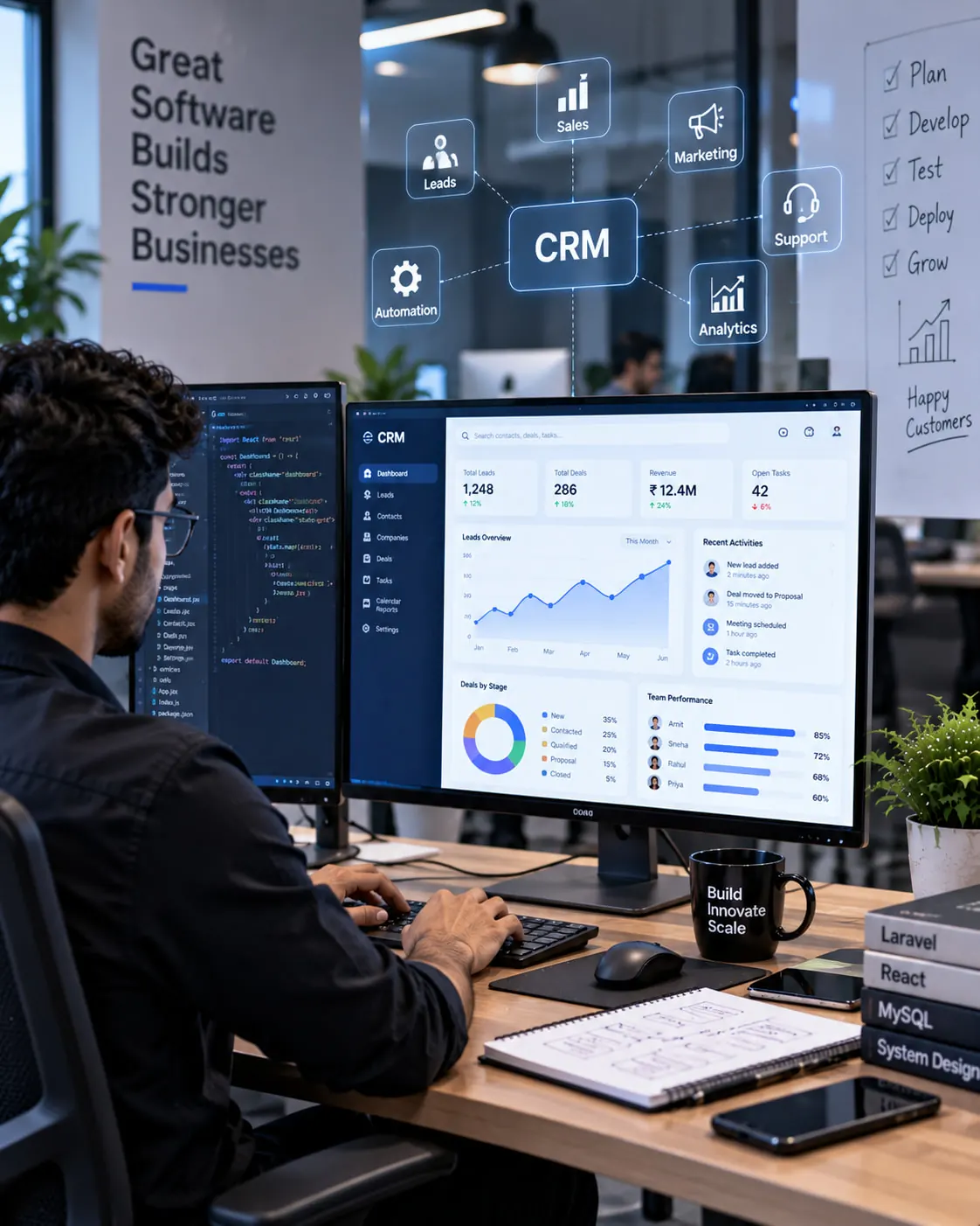 CRM dashboard workspace for customer and business management software