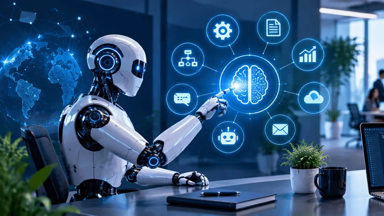 AI and automation workspace with connected workflow technology